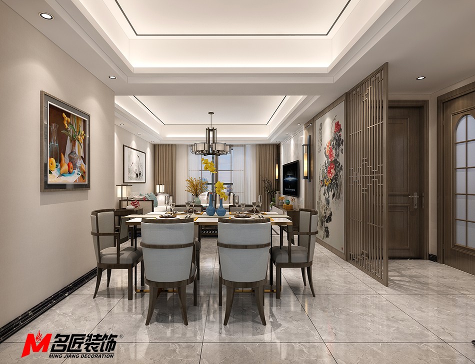 新中式风格室内装修设计效果图-曲靖中海寰宇三居123平米